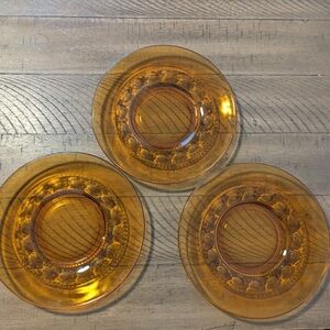 Set Of 3 Vintage Indiana Glass Plates Thumbprint Amber Kings Crown 10" Snack